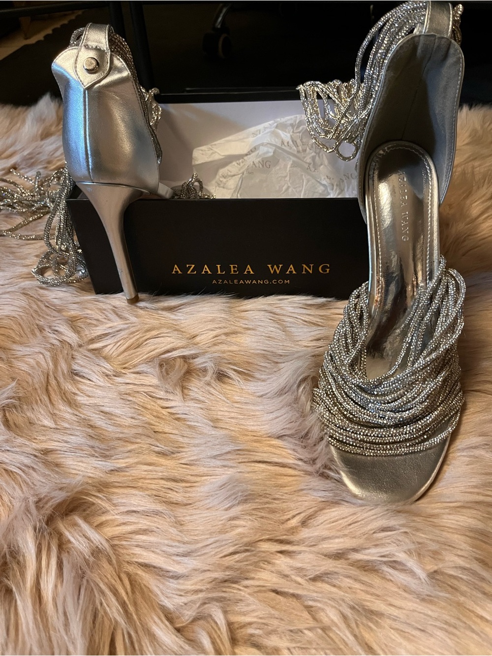 Azalea Wang AKIRA Silver Beaded Strappy Stiletto Sandals